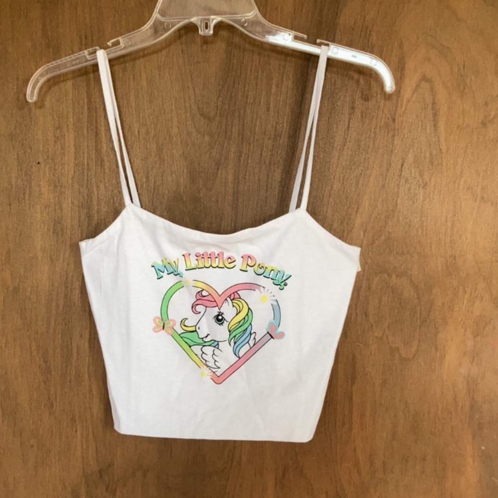 My little pony white crop top casual summer cropped sleeveless size L juniors - Picture 2 of 9